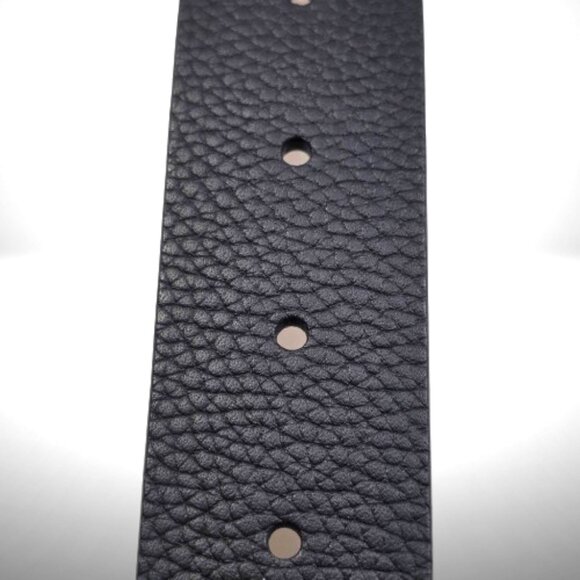 Alexander McQueen Black Pebbled Leather Belt w/ Gold “AM” Monogram Buckle — Size - Picture 6 of 8